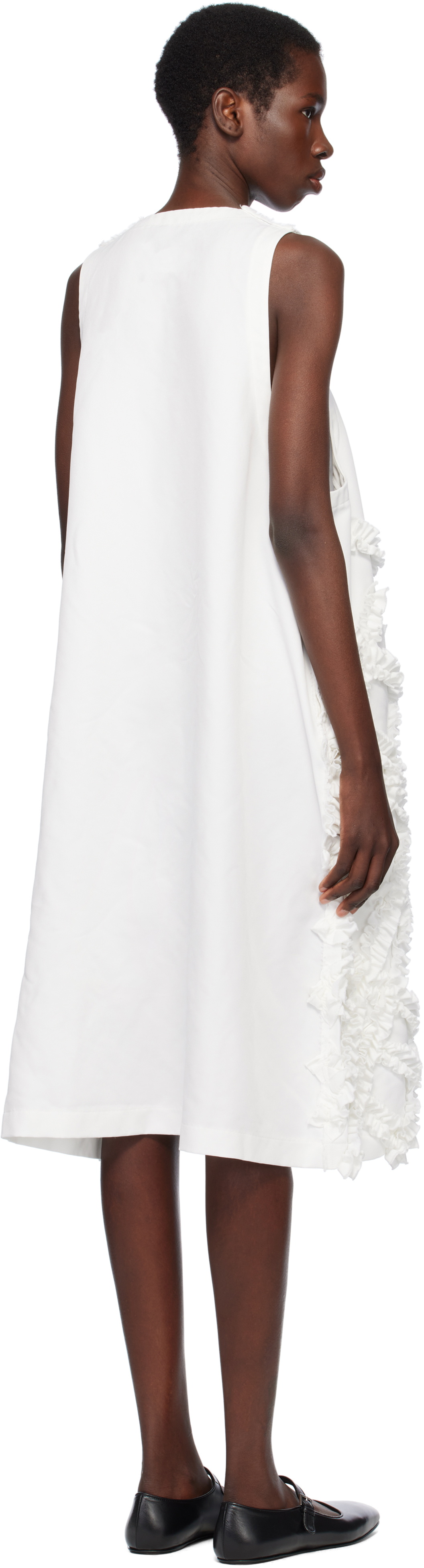 Black Comme des Garçons White Polyester Twill Midi Dress
