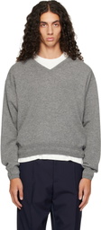 Jil Sander Gray LS V-Neck Sweater