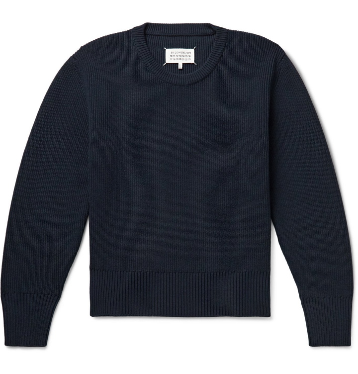 Photo: MAISON MARGIELA - Ribbed Cotton and Wool-Blend Sweater - Blue