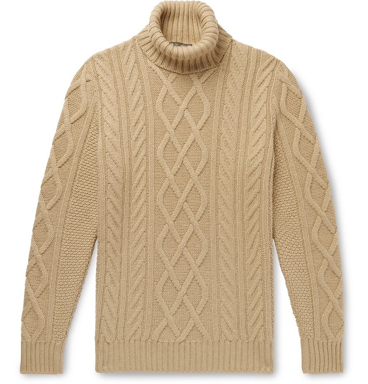 Photo: Loro Piana - Cable-Knit Baby Cashmere Rollneck Sweater - Brown