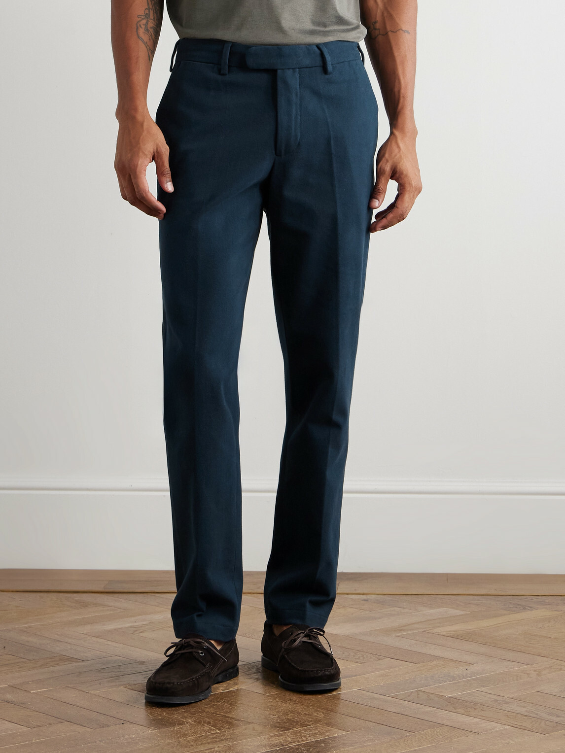 Thom Sweeney - Straight-Leg Cotton-Twill Trousers - Blue