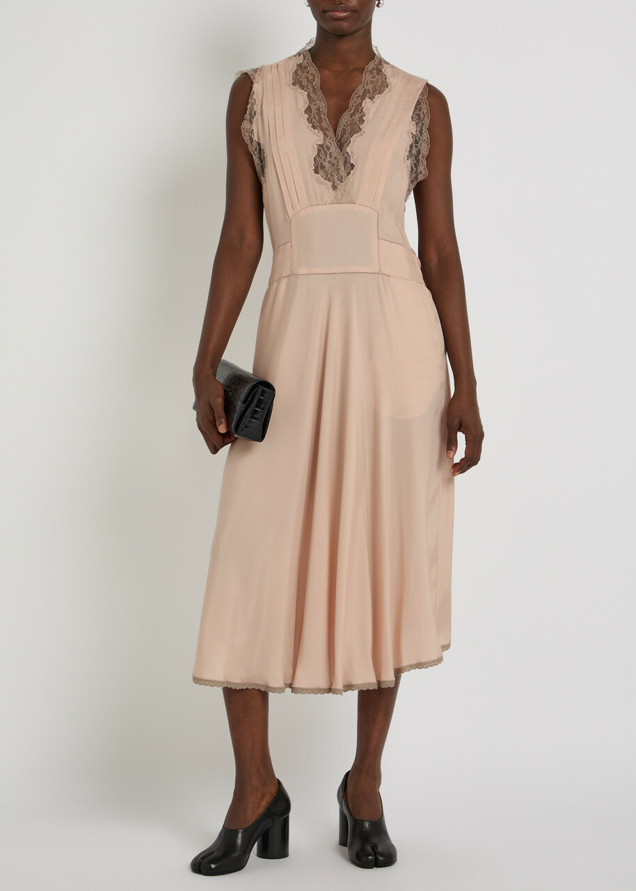 Maison Margiela Lace-trim Satin-silk Midi Dress Light Pink