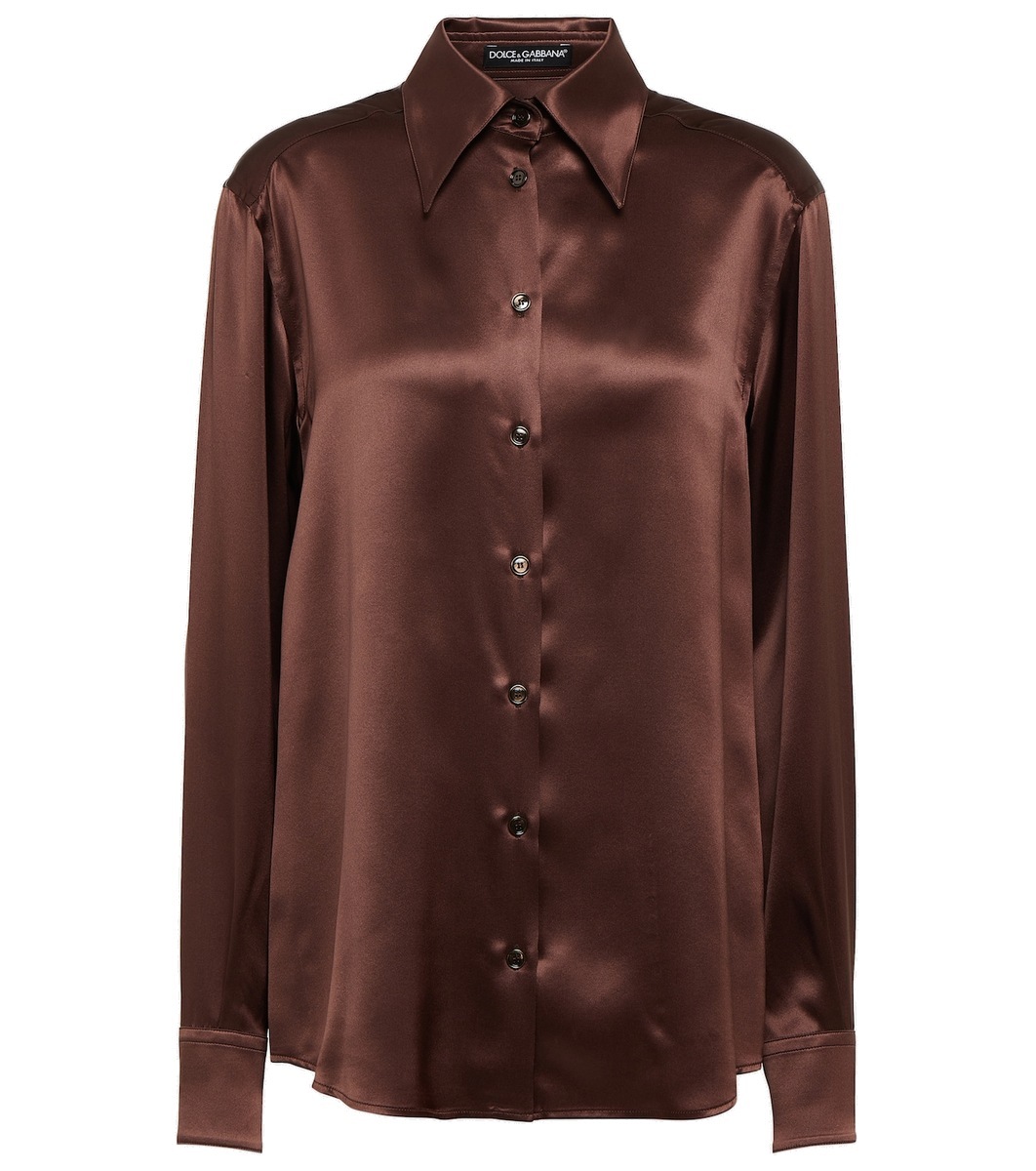 Dolce & Gabbana Navy Silk Long Sleeve Mandarin Collar Shirt