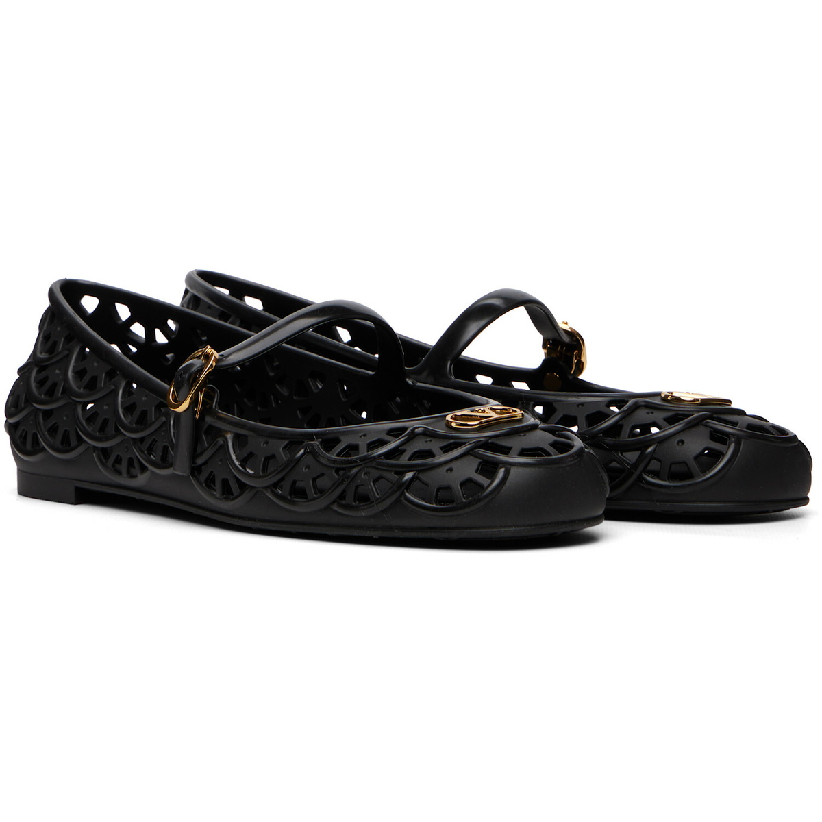 Valentino Garavani Black Ondette Rubber Ballerina Flats