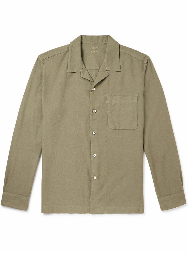 Photo: Altea - Luke Camp-Collar Garment-Dyed Cotton-Flannel Shirt - Green