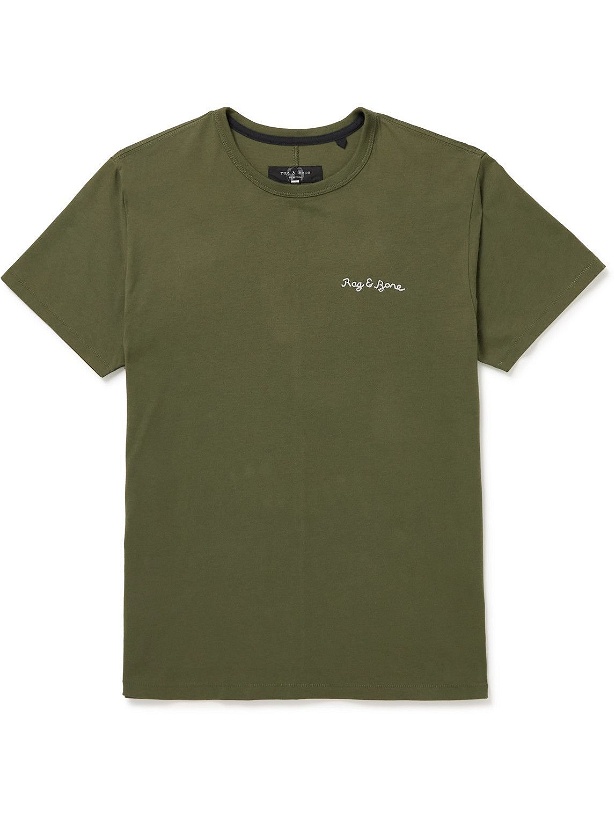 Photo: Rag & Bone - Principle Logo-Embroidered Organic Cotton-Jersey T-Shirt - Green