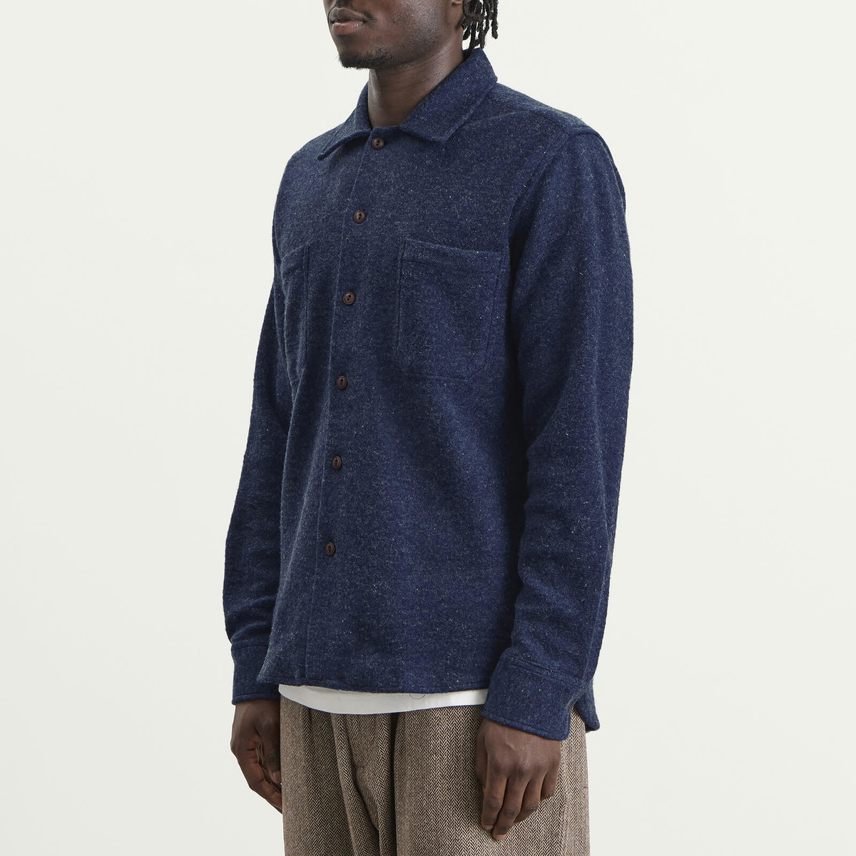 Universal Works Men's Dam Marl Work Shirt in Navy