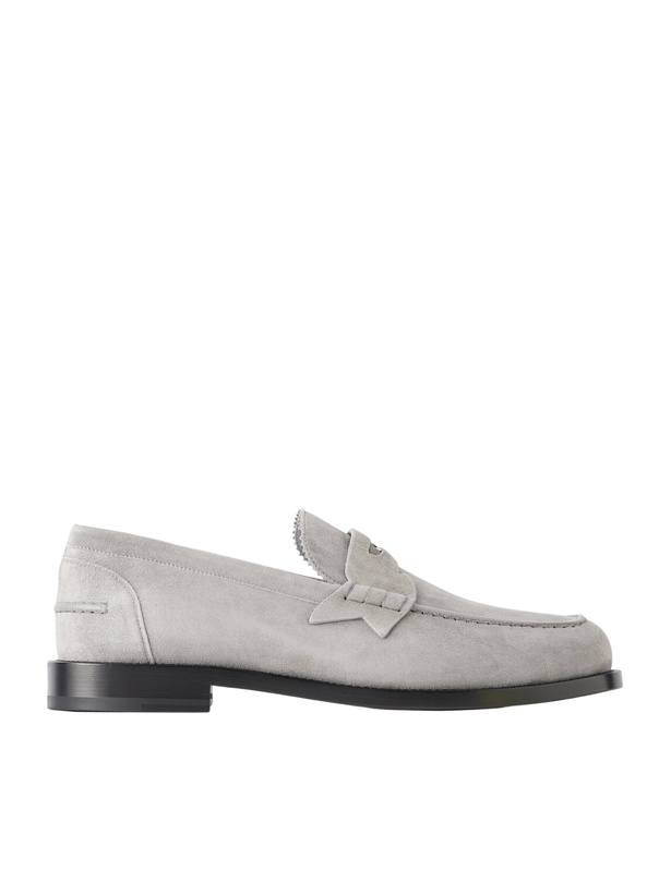 Photo: Christian Louboutin - The Plato NeoCL-Detailed Suede Penny Loafers - Gray