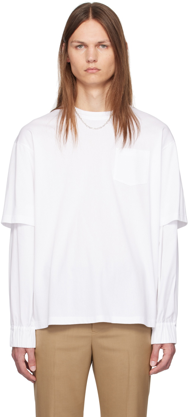 White Layered Long Sleeve T-Shirt by sacai on Sale