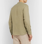 120% - Grandad-Collar Garment-Dyed Linen Shirt - Green
