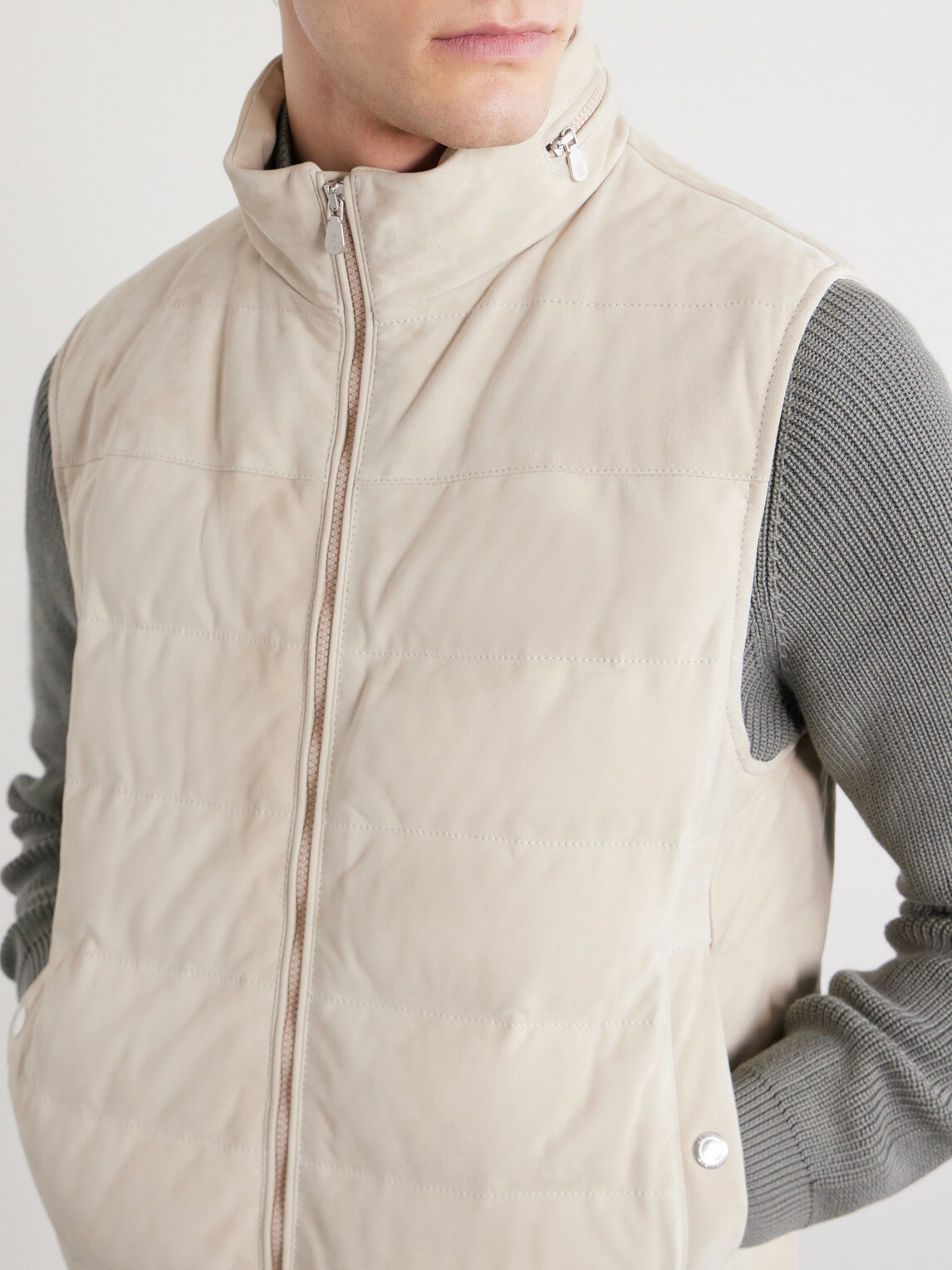 Brunello Cucinelli - Hooded Suede Down Gilet - Neutrals