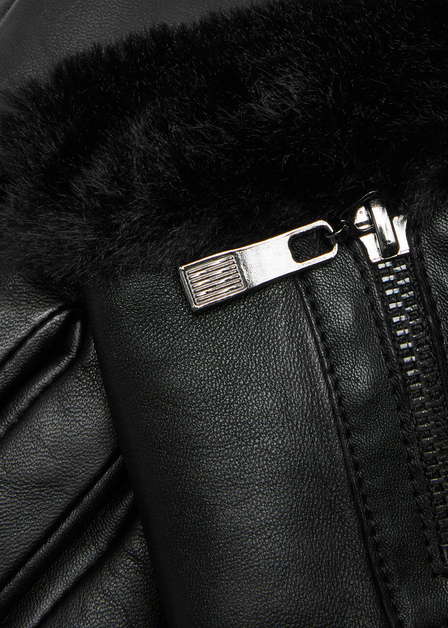 Dents Yasmin Faux Fur-trimmed Leather Gloves Black