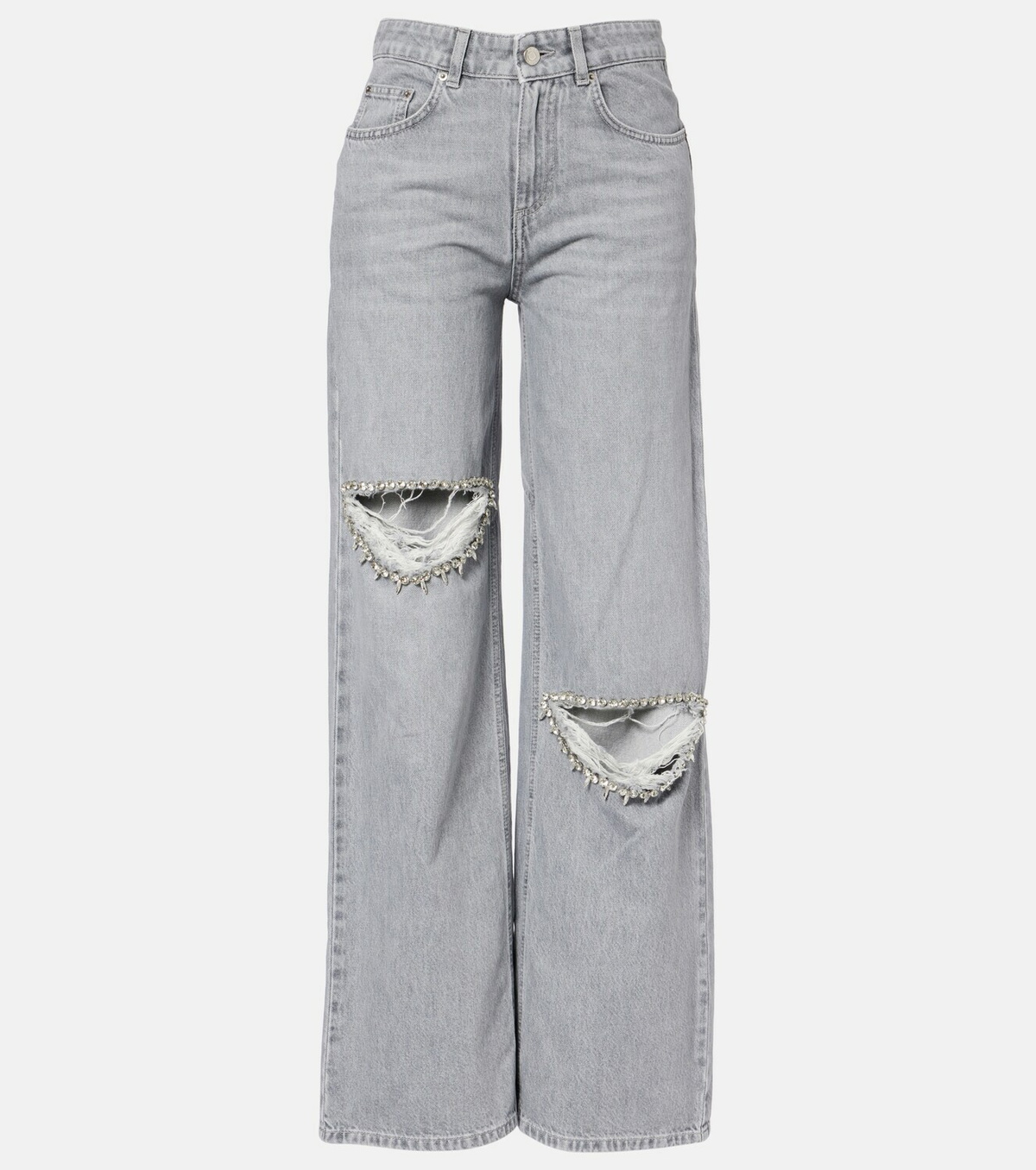 Area Distressed embellished wide-leg jeans