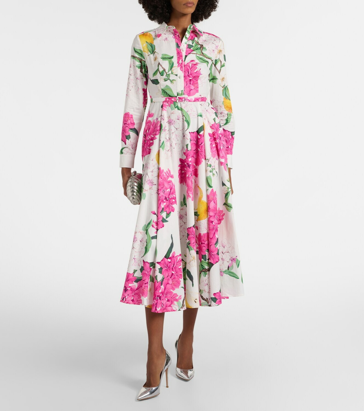 Leo Lin Zara belted printed cotton midi dress