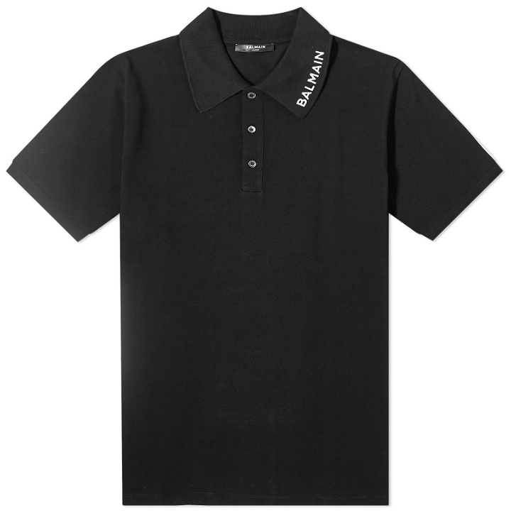 Photo: Balmain Men's Stitch Logo Polo Shirt in Black/White