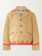 BODE - Trefoil Leather-Trimmed Suede Jacket - Brown