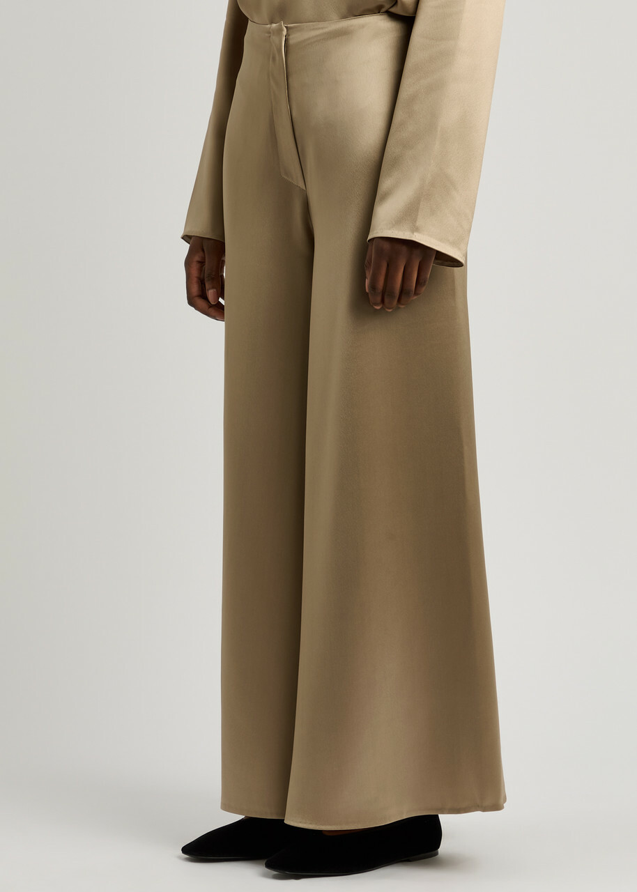 Nanushka Zaniah Cropped Flared-leg Satin Trousers Beige