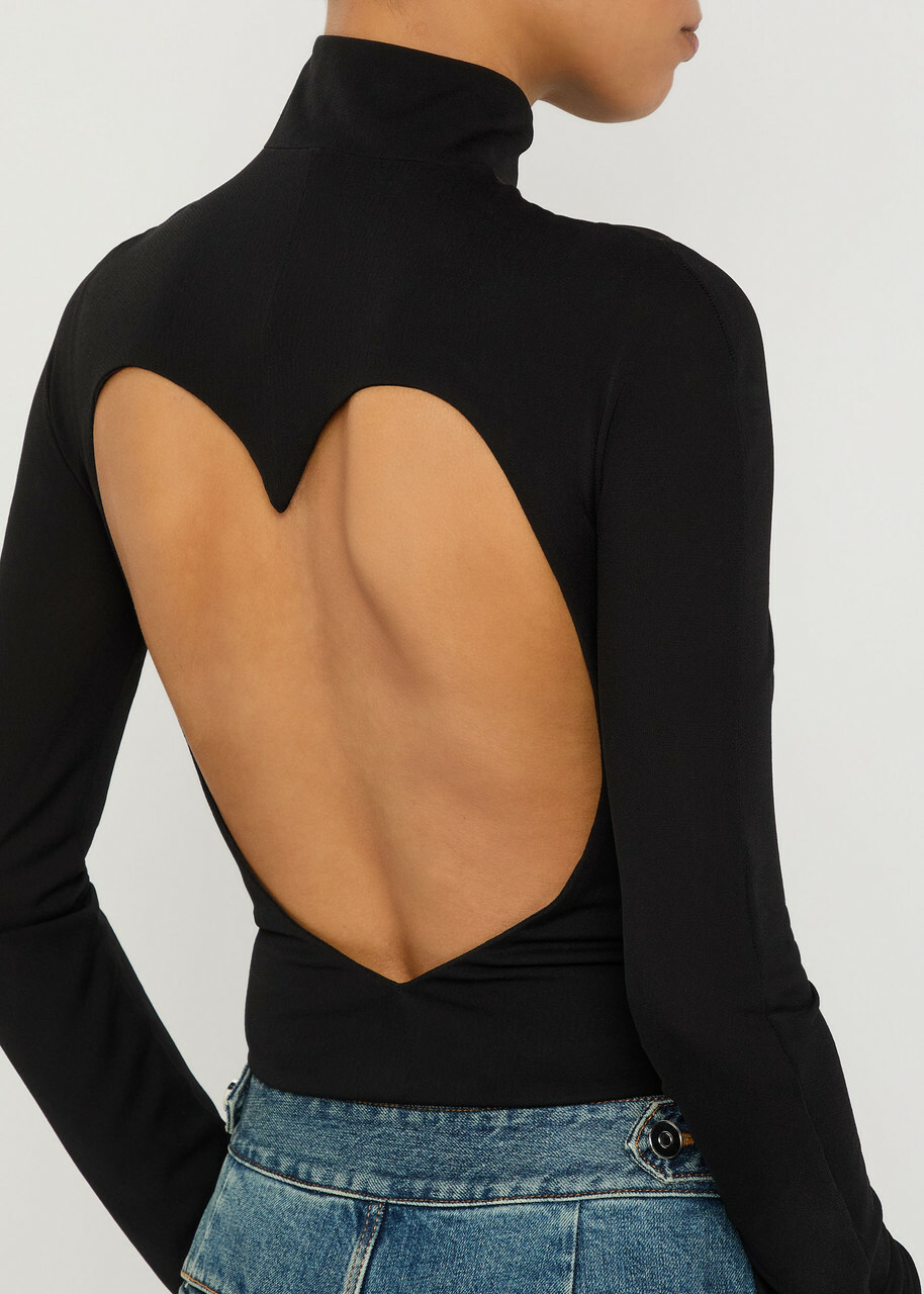 Alaïa Heart Cut-out Crepe Bodysuit Black