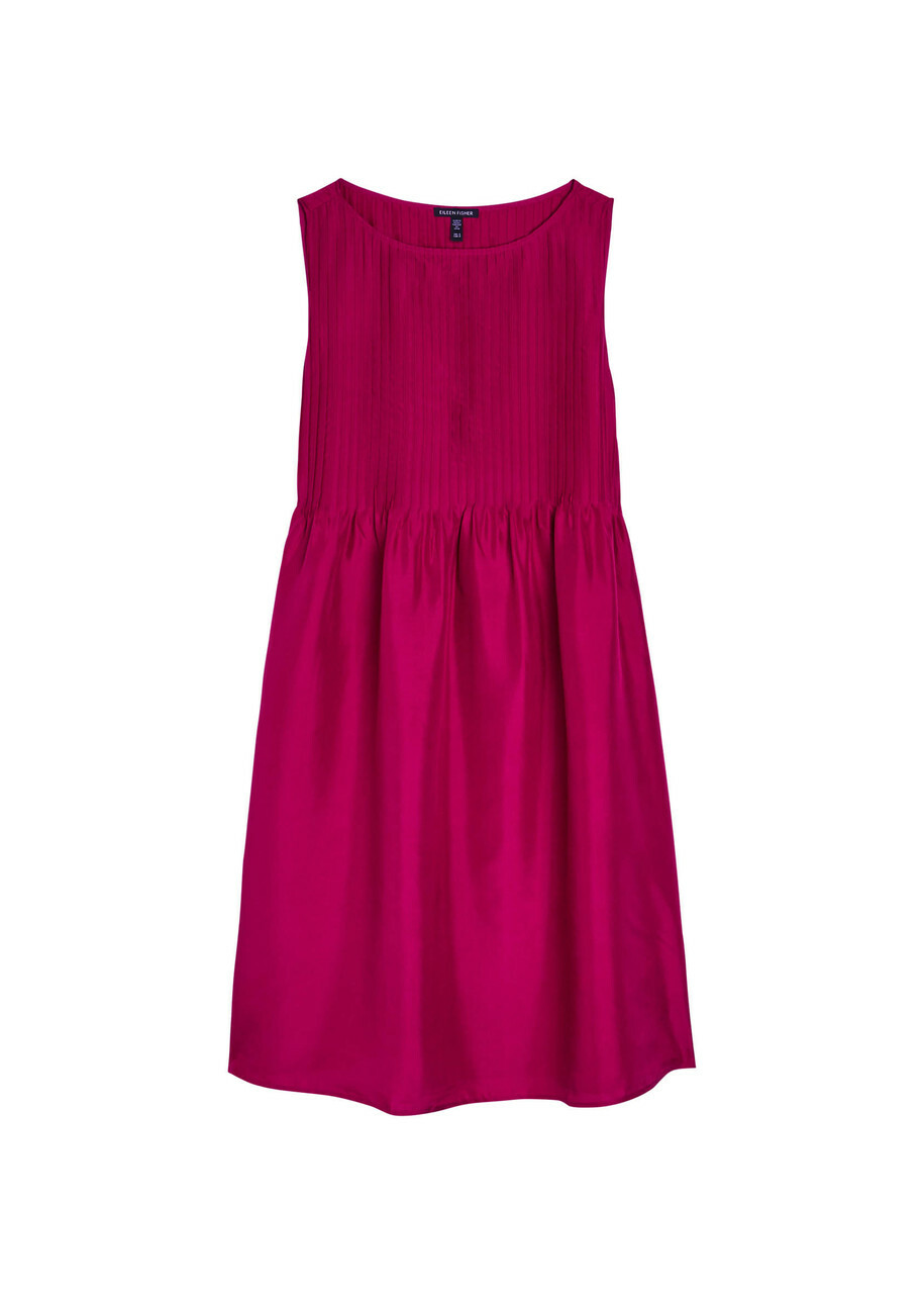 Eileen Fisher Pintucked Silk Midi Dress Fuchsia