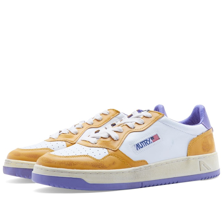 Photo: Autry Men's Cracked Super Vintage Low Sneakers in White/Yellow