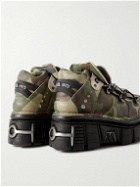 VETEMENTS - New Rock Embellished Camouflage-Print Leather Platform Sneakers - Green