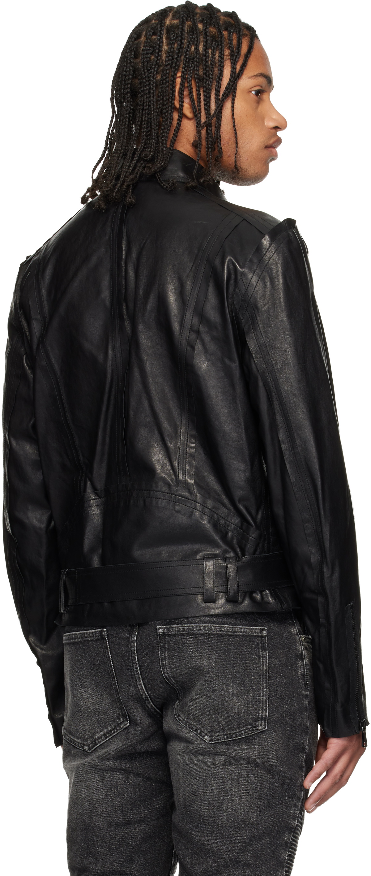 Balmain Black Lightweight Lambskin Leather Biker Jacket