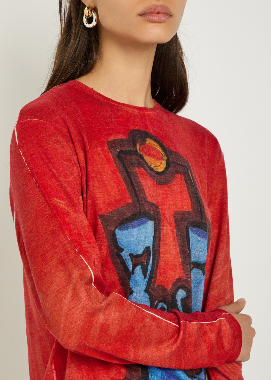 Gabriela Hearst Isaro Printed Cashmere T-shirt Red