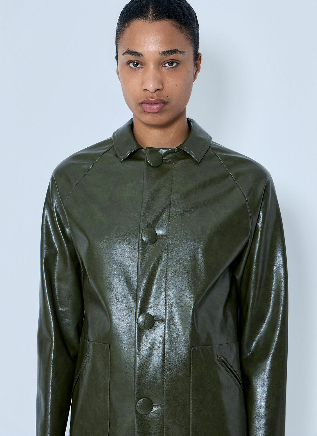 MM6 Maison Margiela Faux-Leather Button-Up Coat