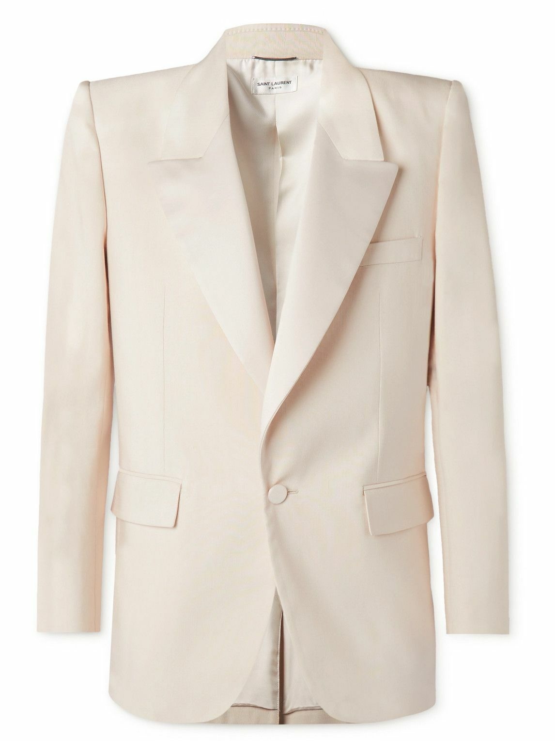 Photo: SAINT LAURENT - Slim-Fit Satin-Trimmed Silk-Twill Tuxedo Jacket - Neutrals