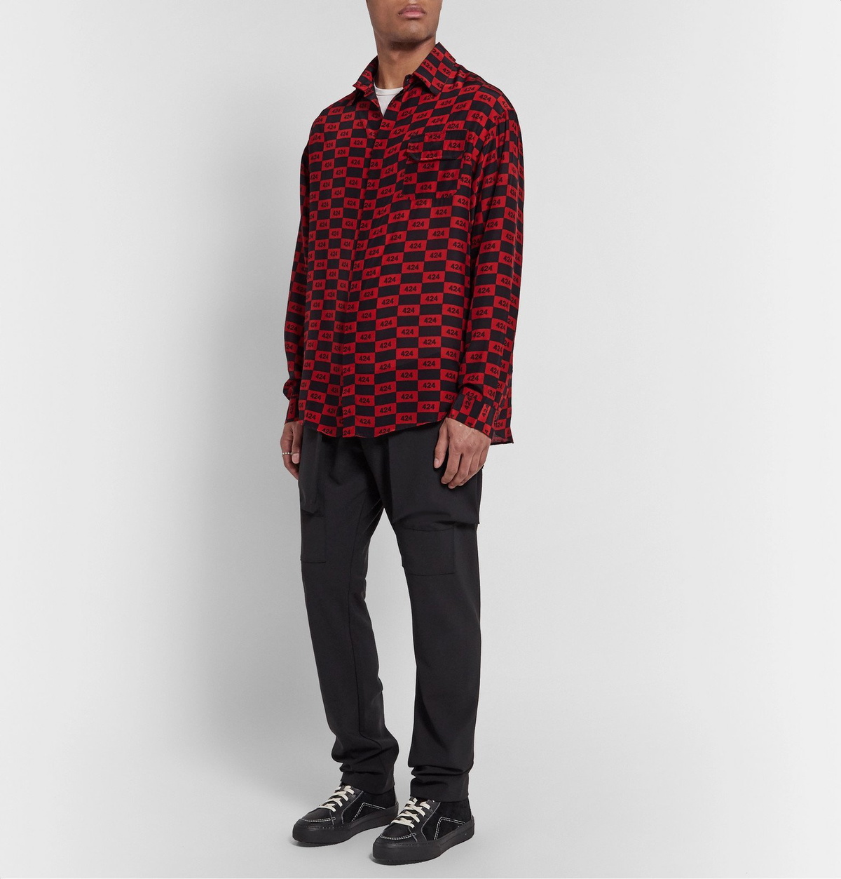 424 - Logo-Print Matte-Satin Shirt - Red 424