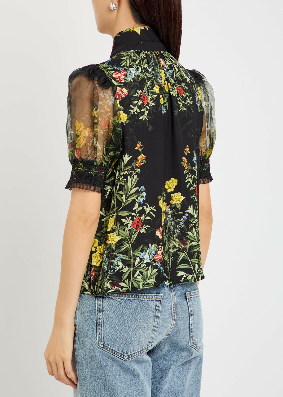 Alice + Olivia Brentley Floral-print Woven Blouse Black