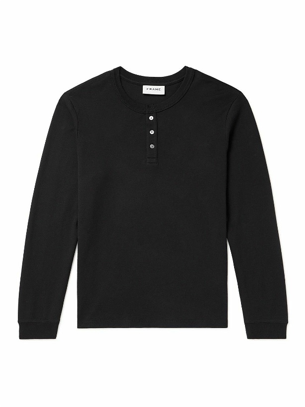 Photo: FRAME - Cotton-Jersey Henley T-Shirt - Black