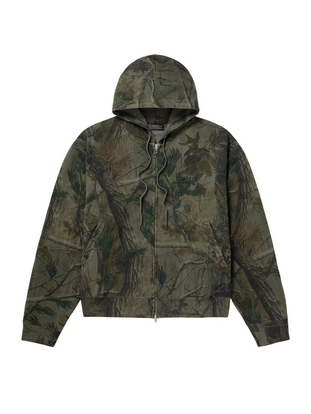 Photo: Balenciaga - Logo-Embroidered Printed Cotton-Jersey Hoodie - Green