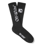 Off-White - Ribbed Logo-Intarsia Stretch Cotton-Blend Socks - Black