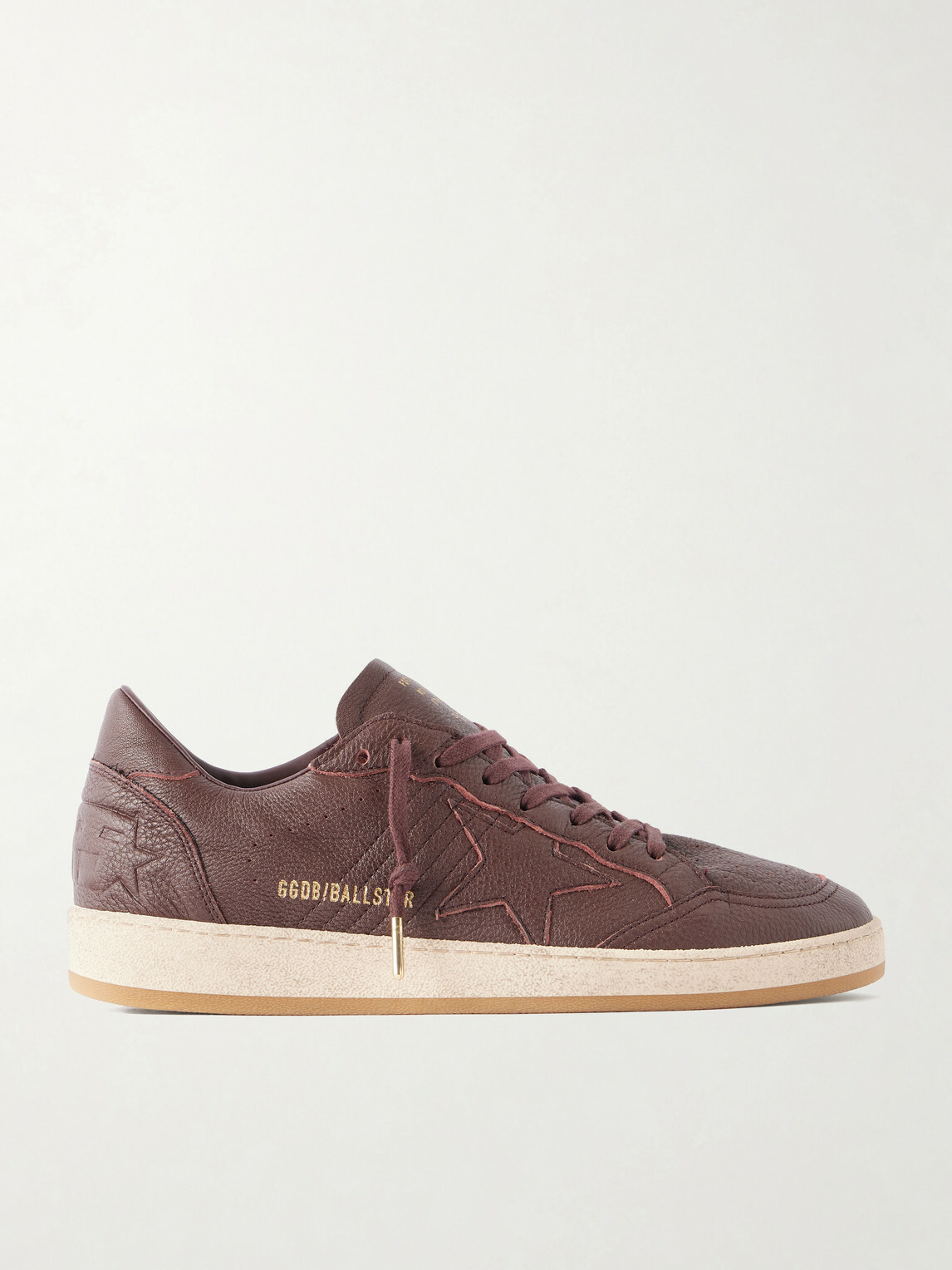Golden Goose - Ball Star Distressed Leather Sneakers - Burgundy