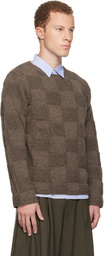 Comme des Garçons Homme Deux Brown Wool Checkerboard Crewneck Sweater