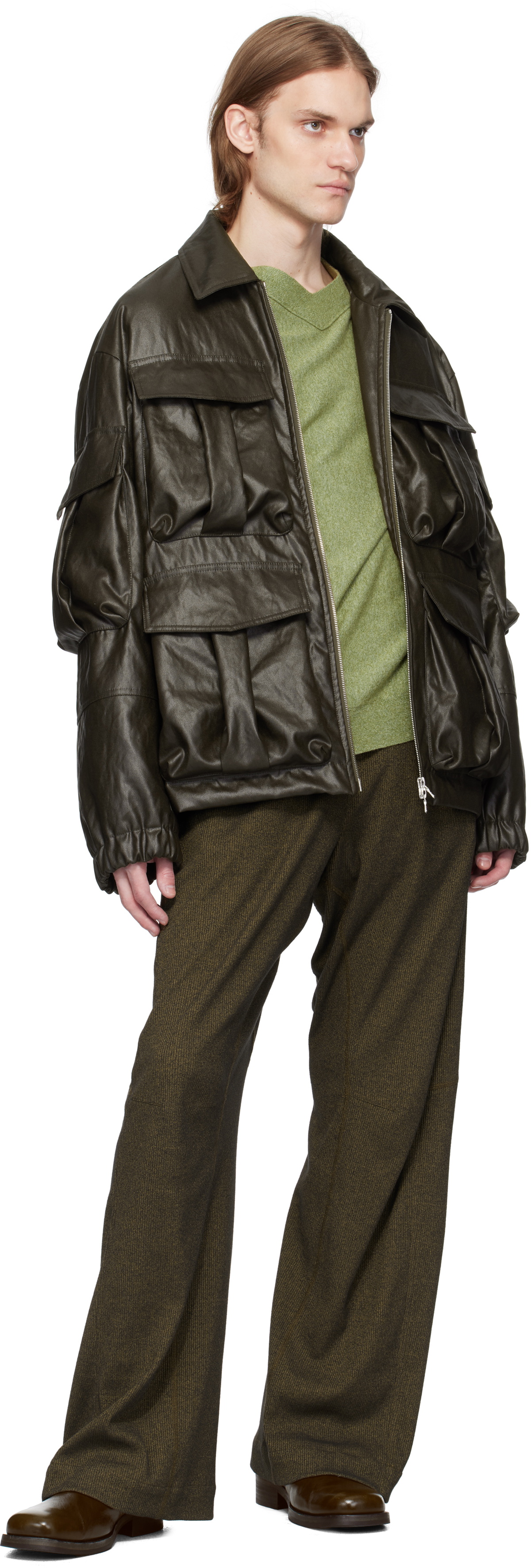 Omar Afridi Khaki Knee Darted Flare Sweatpants