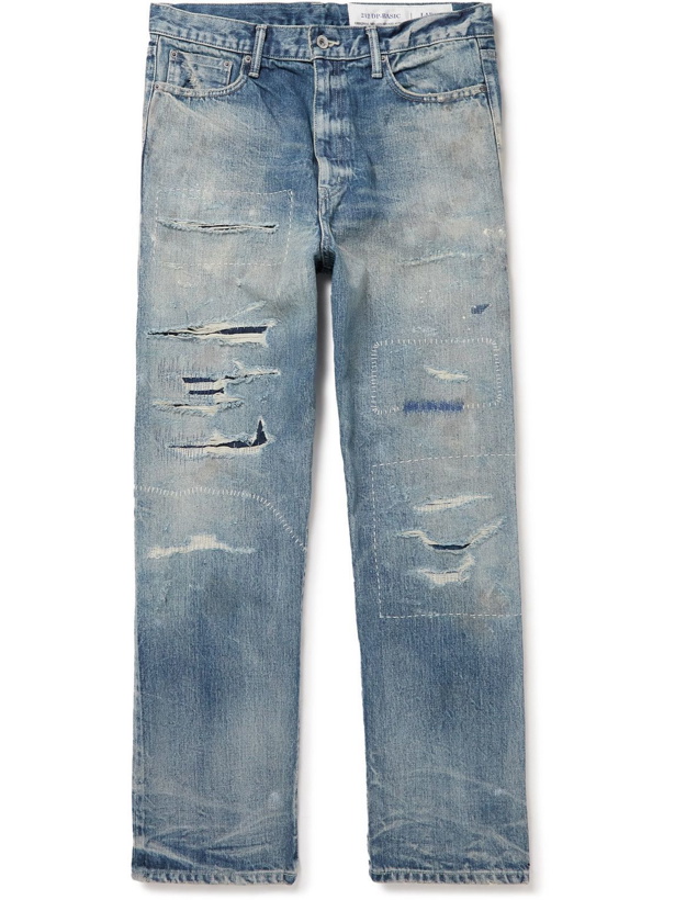 Photo: Neighborhood - Straight-Leg Embroidered Distressed Denim Jeans - Blue