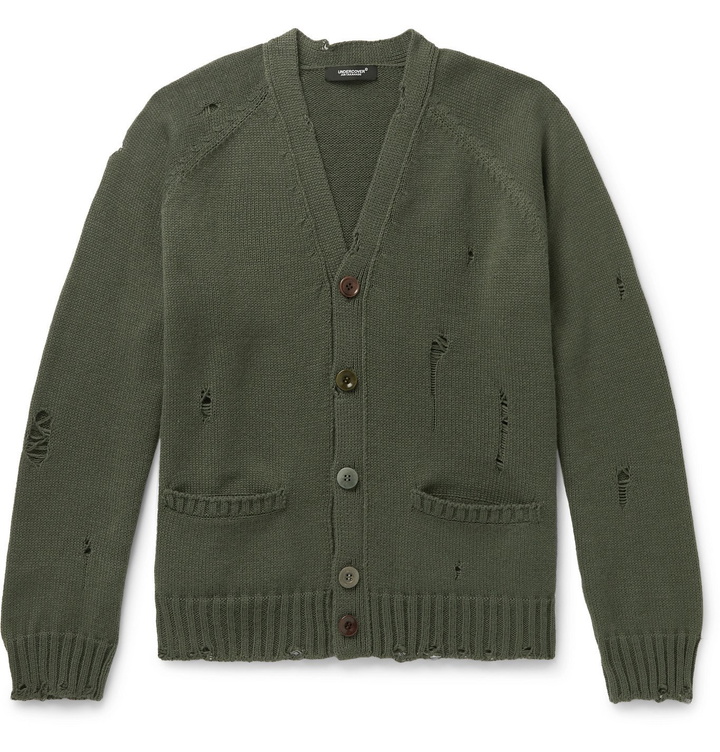 Photo: UNDERCOVER - Distressed Knitted Cardigan - Green