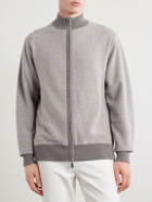 N.PEAL - Birdseye Textured Organic Cashmere Zip-Up Cardigan - Gray