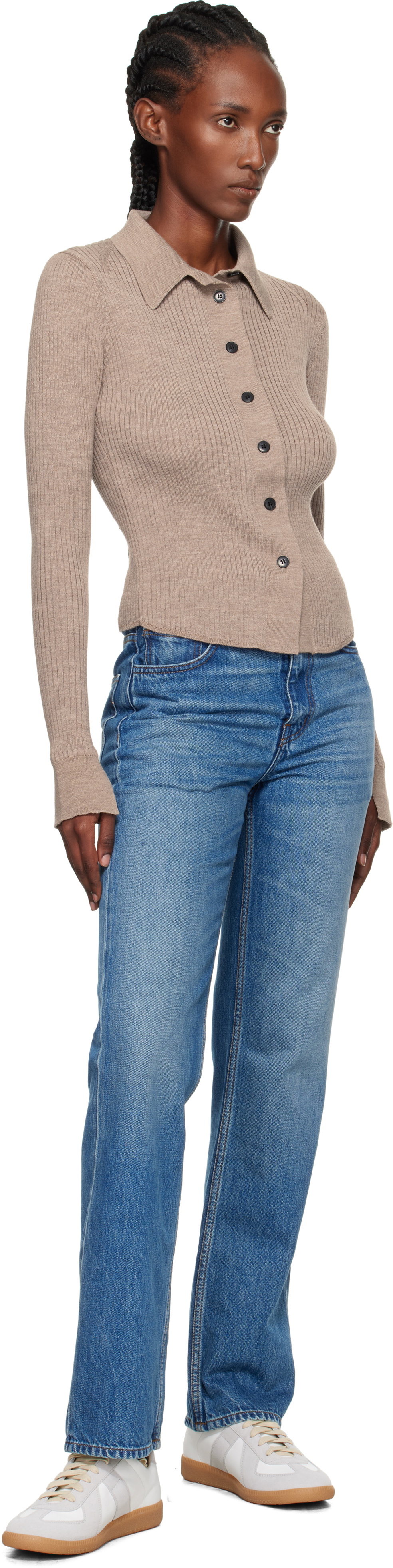 mfpen Beige Knitted Rib Cardigan