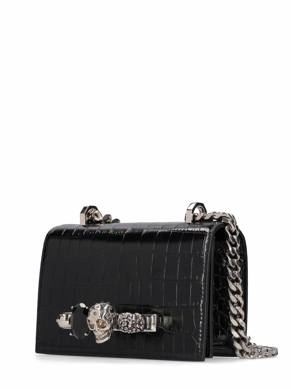 MCQUEEN Mini Jewelled Croc Embossed Leather Bag Alexander