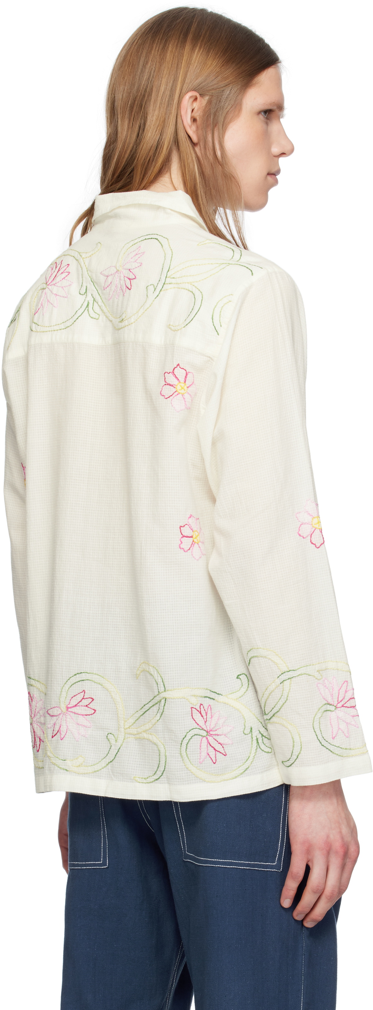 HARAGO White Embroidered Floral Shirt