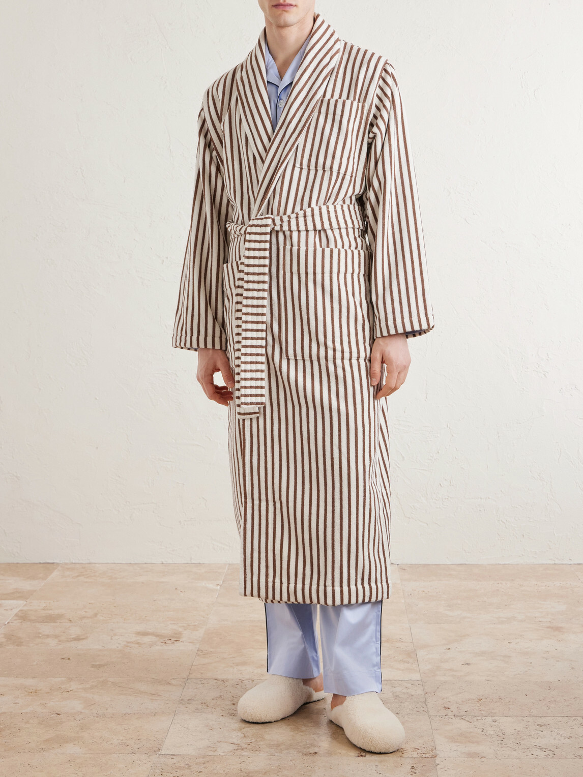 TEKLA - Belted Striped Organic Cotton-Terry Robe - Neutrals