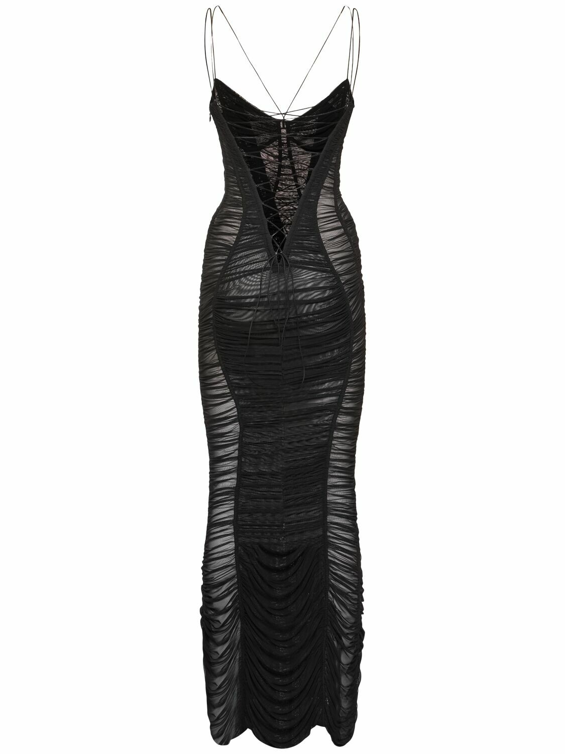 mugler mesh dress Ruched mesh midi dress in black - Mugler