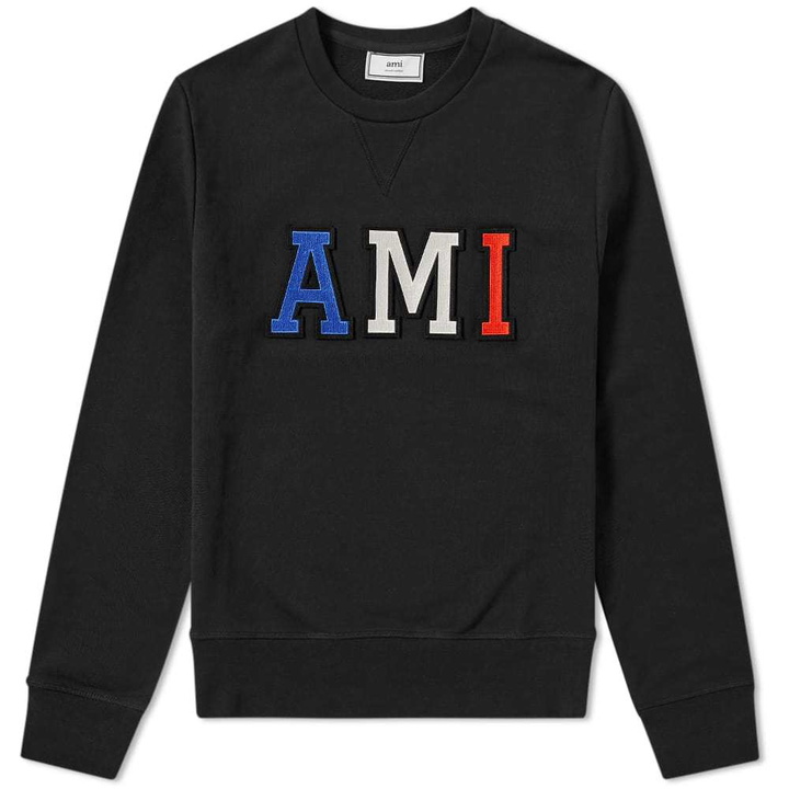 Photo: AMI Collegiate Tricolour Patch Logo Crew Sweat Black