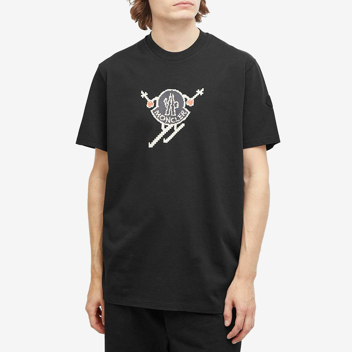 Moncler Men's Skiing Pixel Logo T-Shirt in Black Moncler