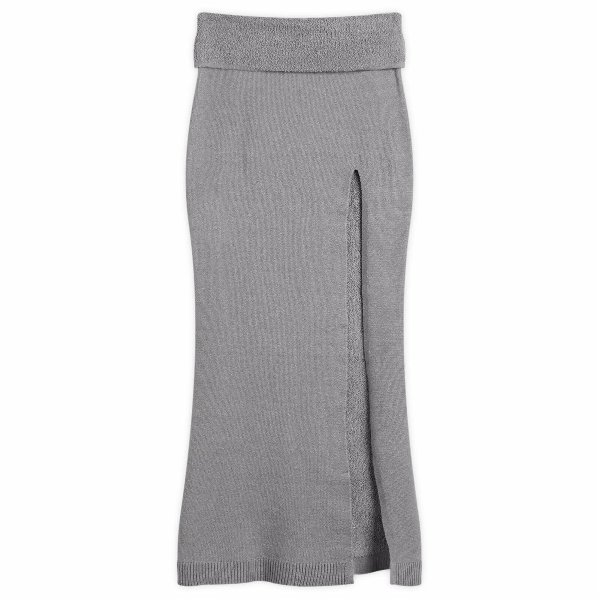 SKIMS Women's Textured Knit High Slit Long Skirt in Dark Heather Grey