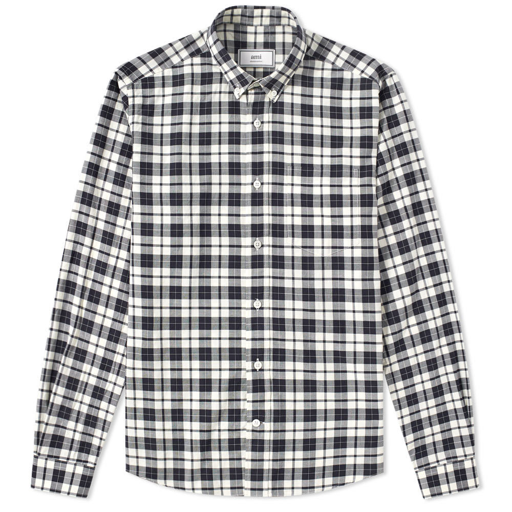 AMI Button Down Check Shirt Black AMI Alexandre Mattiussi