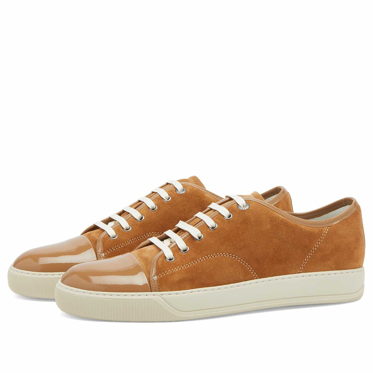 Lanvin Men's DBB1 High Shine Toe Cap Sneaker in Camel